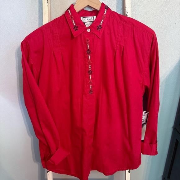 62 East Tops - NWT Vintage 90s 62 East Red Southwest Themed Embroidered Button Up Shirt Women